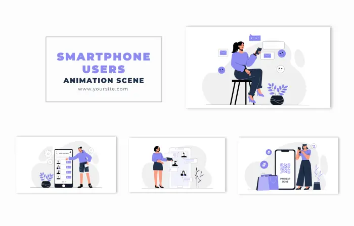 Smartphone Users Concept Flat Design Animation Scene